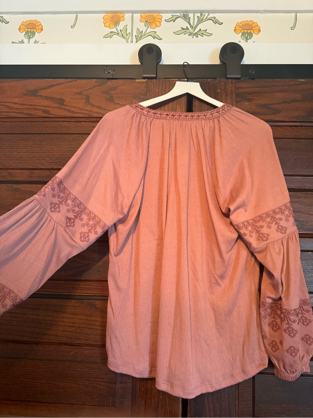 Maurices Rose-Mauve Embroidered V-Neck Peasant Blouse - Picture 3 of 3